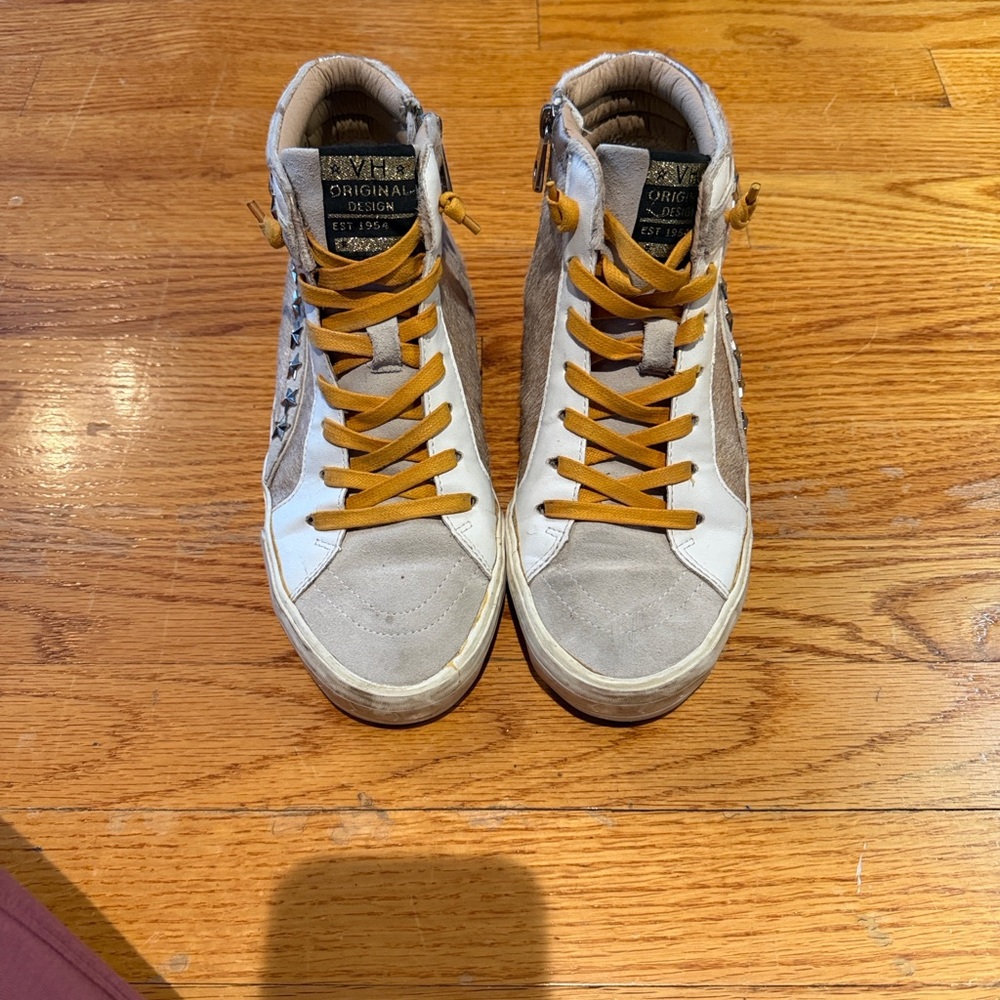 High-Top Sneakers with Mustard Laces